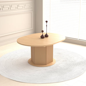 English Elm Round Adjustable Dining Table 47–63" for 4–6, Light Brown MDF & Rubberwood, Bump-Texture Base, 300lb Capacity W1347P296655