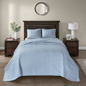 English Elm Reversible Madison Park Quebec King Bedspread Set Blue Cottage Quilted Microfiber with Antimicrobial Finish B03597409