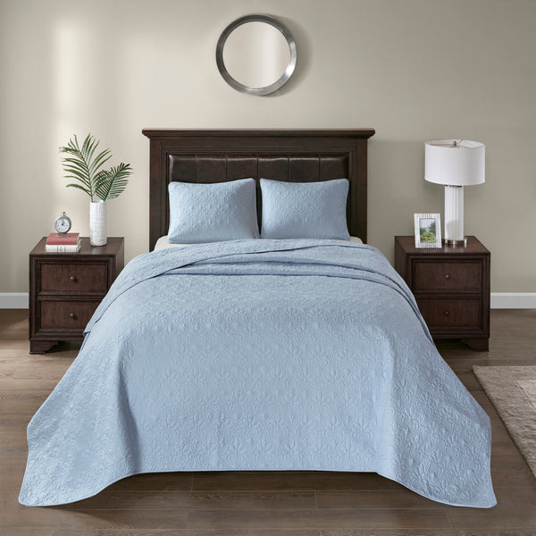 English Elm Reversible Madison Park Quebec King Bedspread Set Blue Cottage Quilted Microfiber with Antimicrobial Finish B03597409