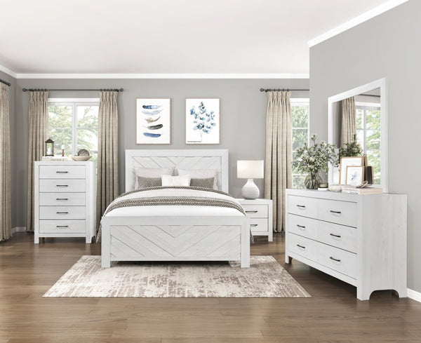 English Elm Contemporary White Wood Grain King Panel Bed with V-carved Headboard Footboard B011P250488