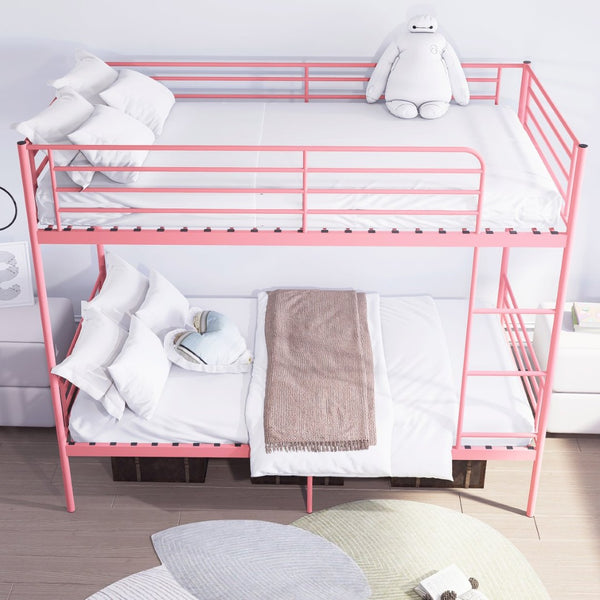 English Elm Bunk Bed Twin Over Iron Frame with Full Guardrail Ladder and Under Storage Pink W3752P412406