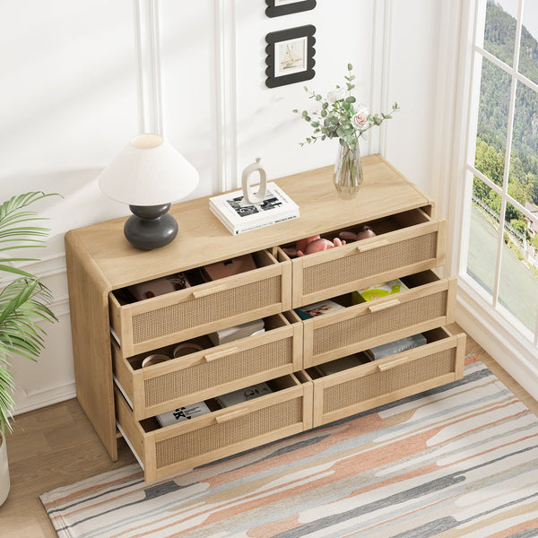 English Elm 51.18'' Arc Shaped Corner Cabinet with 6 Drawers — Space-Saving Storage Console for Living Room Bedroom Kitchen Natural W757P242780