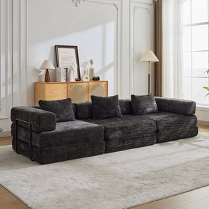 English Elm Compression Convertible Floor Sofa Bed – Versatile Modular Chenille Sofa For Small Spaces & Guests W3723S00015