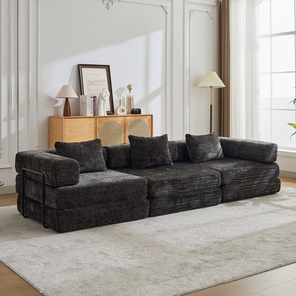 English Elm Compression Convertible Floor Sofa Bed – Versatile Modular Chenille Sofa For Small Spaces & Guests W3723S00015