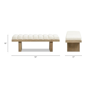 English Elm Jennifer Taylor Home - Bella 52" Upholstered Accent Bench Ivory White Boucle – Channel Tufted Modern Seat, 300lb Capacit B2719P292908