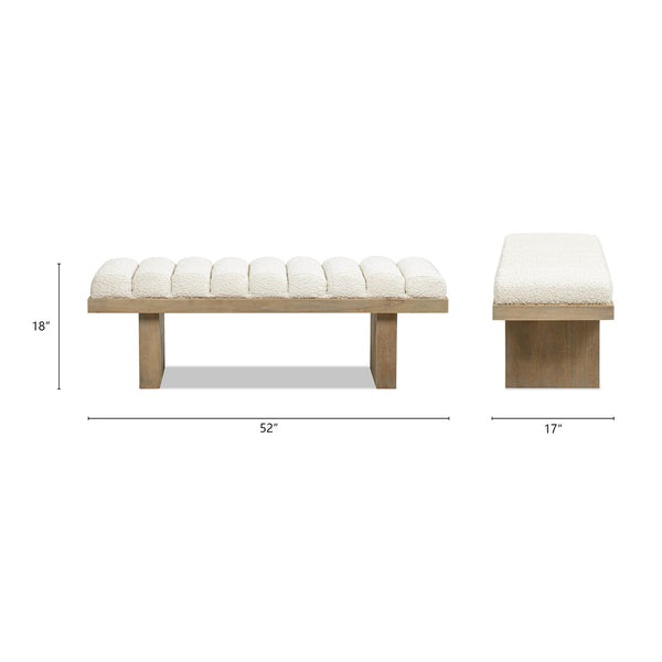 English Elm Jennifer Taylor Home - Bella 52" Upholstered Accent Bench Ivory White Boucle – Channel Tufted Modern Seat, 300lb Capacit B2719P292908
