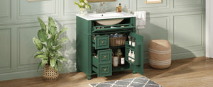 English Elm Bathroom Vanity with Sink French-Inspired 30" Ceramic Basin Vanity Cabinet with Soft-Close Doors & Drawer Organizer Green N710P286723F