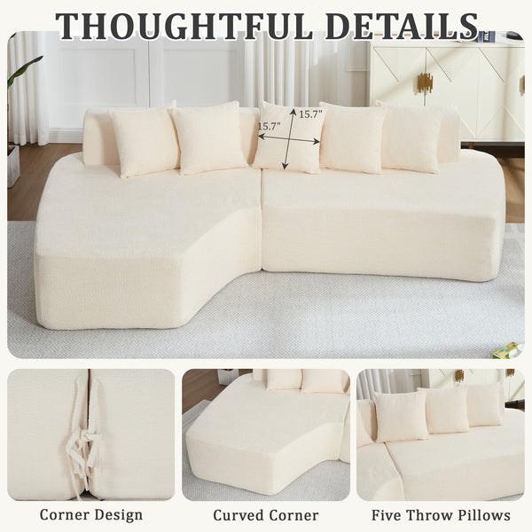 English Elm Compression Sectional Couch with Corduroy Upholstery, Deep-Seated Modular L-Shaped Sleeper Sofa, No-Assembly Comfort and Stability Ivory W1249S00005