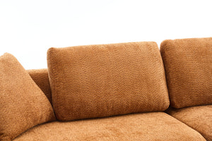 English Elm LY-024OR Plush 4-Seater Compression Sofa in Orange Crochet Yarn Fabric with 4 Pillows, Deep Seat Comfort W2231S00016