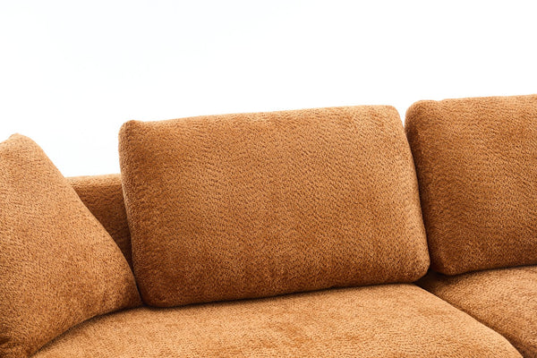 English Elm LY-024OR Plush 4-Seater Compression Sofa in Orange Crochet Yarn Fabric with 4 Pillows, Deep Seat Comfort W2231S00016