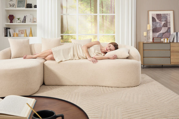 English Elm Boneless Chenille Sectional with Curved Chaise High Density Foam Modular Living Room Sofa W2231S00042