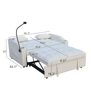 English Elm Modern Velvet Loveseat Futon Sofa with Pullout Bed, 3-in-1 Convertible Sleeper, USB Ports, Pockets Beige 46.85 L x 38.98 W x 16.14 H W2297P224266