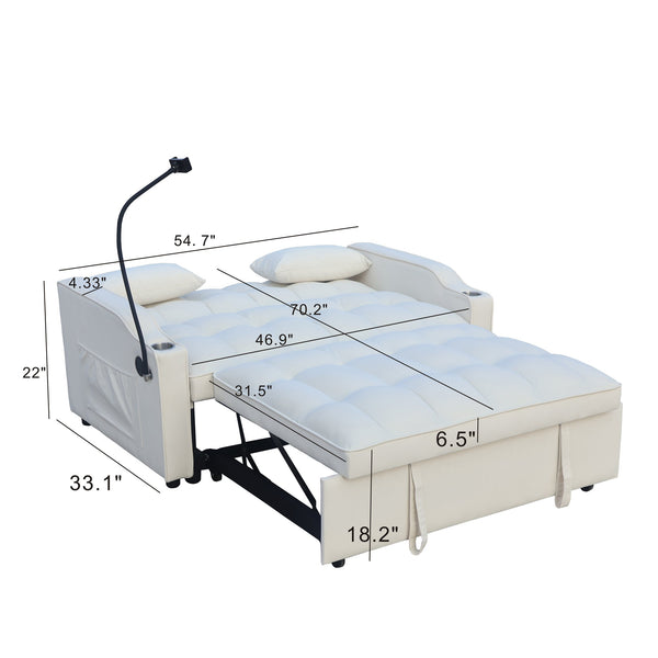 English Elm Modern Velvet Loveseat Futon Sofa with Pullout Bed, 3-in-1 Convertible Sleeper, USB Ports, Pockets Beige 46.85 L x 38.98 W x 16.14 H W2297P224266