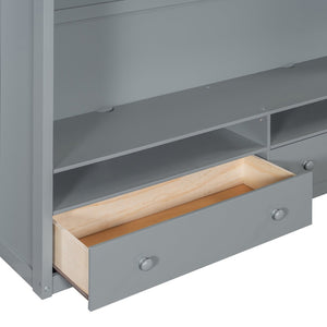 English Elm Full Size Loft Bed with Led Lighting Wardrobe Drawers and Shelves for Teen Rooms Gray LT000499AAE