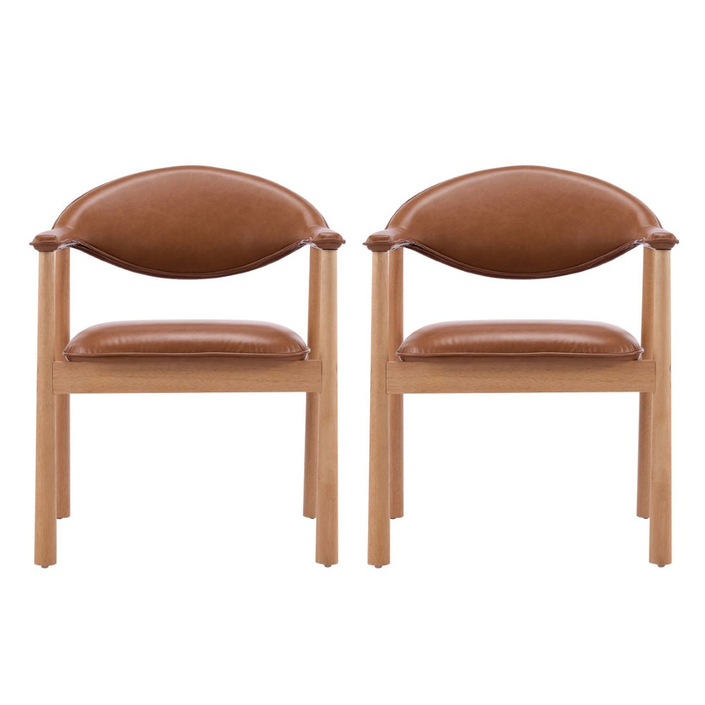 English Elm Modern Rubberwood Dining Chair Set Sculptural Curved Back Upholstered Seat Walnut Frame N768P391165O