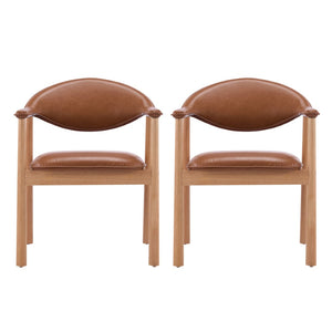 English Elm Modern Rubberwood Dining Chair Set Sculptural Curved Back Upholstered Seat Walnut Frame N768P391165O