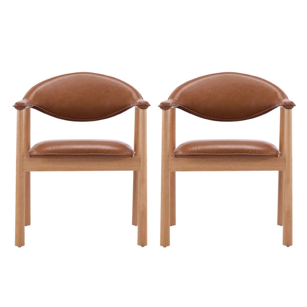English Elm Modern Rubberwood Dining Chair Set Sculptural Curved Back Upholstered Seat Walnut Frame N768P391165O