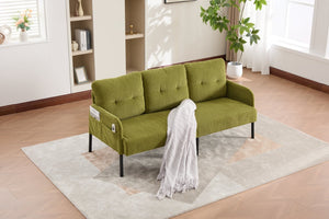 English Elm United We Win Corduroy Loveseat Plush Ergonomic Sofa with Spring Support Metal Legs Olive Green W1568P410049