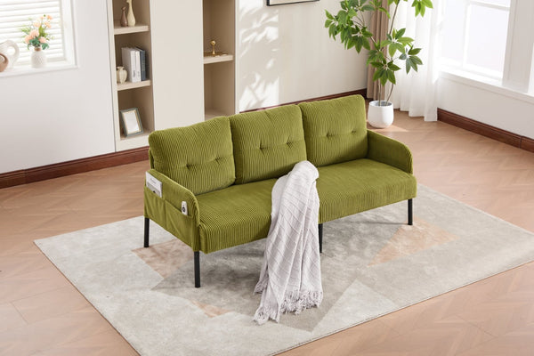 English Elm United We Win Corduroy Loveseat Plush Ergonomic Sofa with Spring Support Metal Legs Olive Green W1568P410049