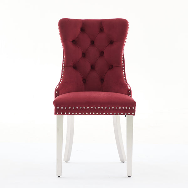 English Elm Nikki Velvet Tufted Dining Chair with Chrome Legs, Nailhead Trim, Plush High-Rebound Seat Comfort WINE RED W1143P369090