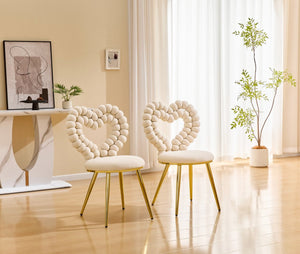 English Elm Unique Heart Shaped Bubble Tufted Velvet Accent Chair Glam Metal Frame Vanity Seat Beige,Gold W3875P446139