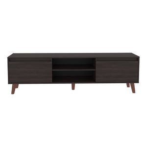 English Elm Elaine Low Profile Media Console with Open Shelving and Wengue Finish for Living Rooms B097P407599