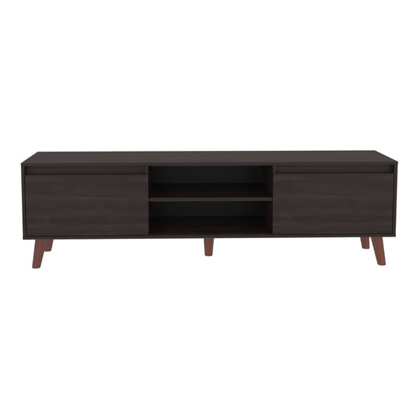 English Elm Elaine Low Profile Media Console with Open Shelving and Wengue Finish for Living Rooms B097P407599