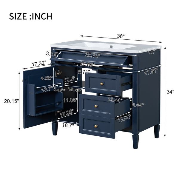 English Elm 36'' Modern Bathroom Vanity With Storage, Elegant Single Sink Design, 2 Drawers & Tip-Out Drawer N710S136004C