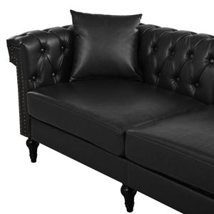 English Elm Sectional Chesterfield Sofa with Tufted Back Nailhead Trim Pu Leather 5 Seat Living Room Black W680S00112