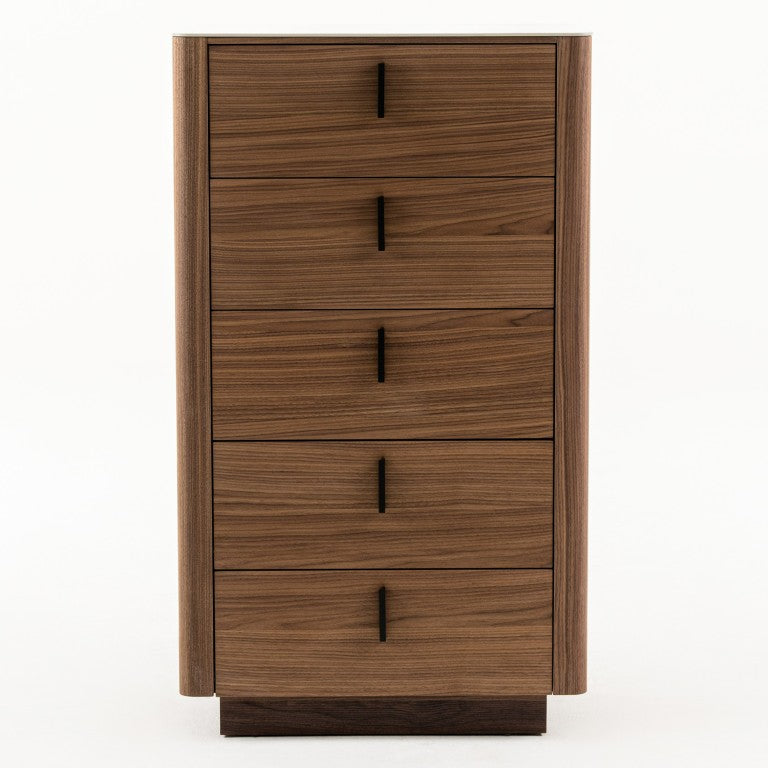 VIG Furniture Chelton- Mid-Century Walnut Veneer Chest With White Ceramic Top, 3 Drawers & Matte Black Handles VGHB-402W-CT