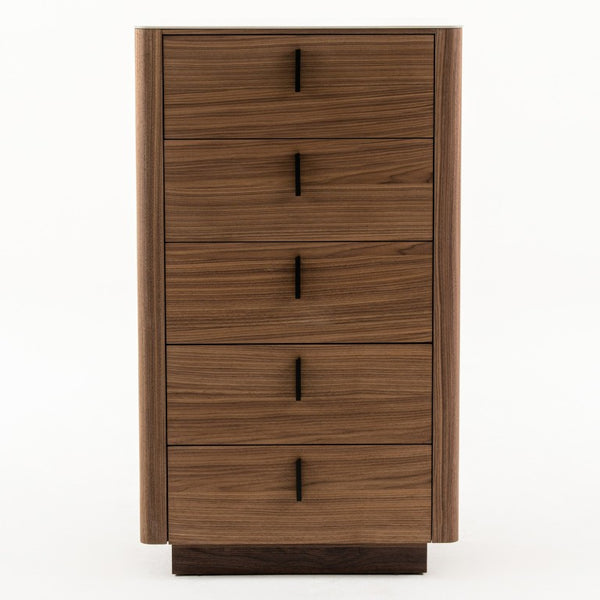 VIG Furniture Chelton- Mid-Century Walnut Veneer Chest With White Ceramic Top, 3 Drawers & Matte Black Handles VGHB-402W-CT