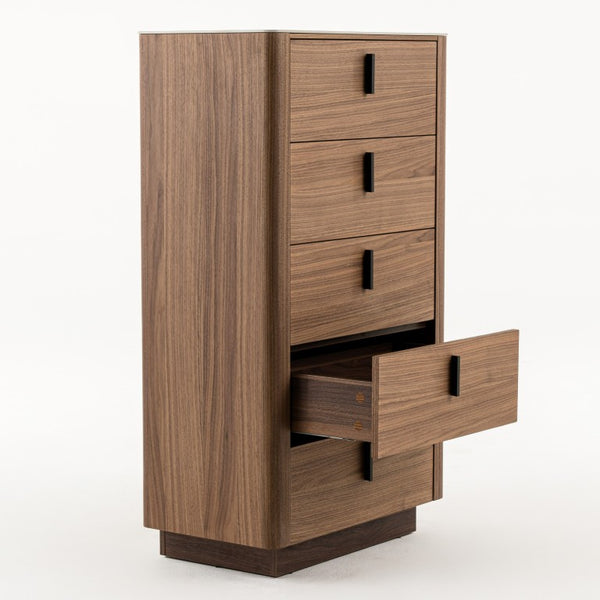 VIG Furniture Chelton- Mid-Century Walnut Veneer Chest With White Ceramic Top, 3 Drawers & Matte Black Handles VGHB-402W-CT