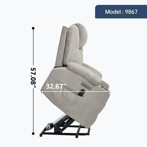 English Elm Up to 350 Lbs Chenille Power Lift Recliner with Massage Heating and Usb Charging Ports Beige W3224S00027
