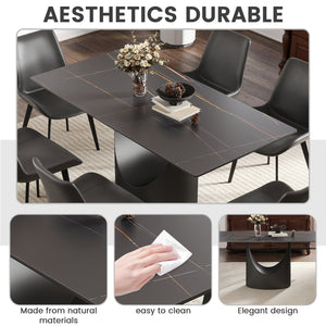 English Elm 63" Modern Artificial Stone Dining Table With Black Iron Legs - Seats 6-8, Stylish & Durable Design W1535S00561