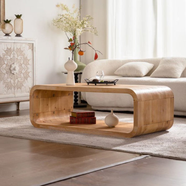English Elm Modern Racetrack Oval Coffee Table Light Wood Veneer Open Shelf Airy Living Room W3081P352094