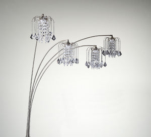 English Elm 1pc Modern Multi-Head Floor Lamp with Crystal-Encrusted Shades, Adjustable Height, Dimmer Control Pewter 66.93 L x 18.5 W x 3.35 H B2741P290170