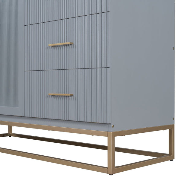English Elm Murphy Queen Wall Bed with Frosted Glass Cabinet Facade Gold Legs Pine Frame Gray N820S00028E