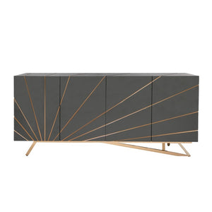VIG Furniture Katzu- High-Gloss Grey Buffet With Rose Gold Stripe & Base, 4-Door Concealed Storage, No Assembly (W70.86") VGVC-G2127-GRY