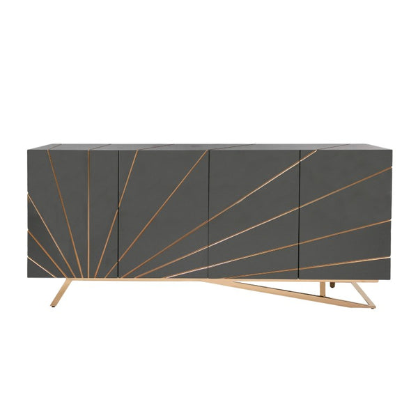VIG Furniture Katzu- High-Gloss Grey Buffet With Rose Gold Stripe & Base, 4-Door Concealed Storage, No Assembly (W70.86") VGVC-G2127-GRY