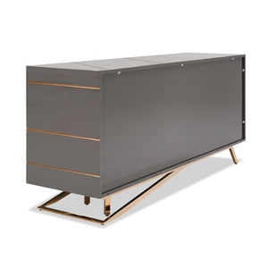 VIG Furniture Katzu- High-Gloss Grey Buffet With Rose Gold Stripe & Base, 4-Door Concealed Storage, No Assembly (W70.86") VGVC-G2127-GRY