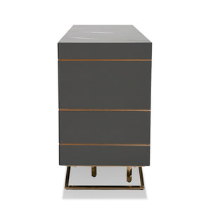 VIG Furniture Katzu- High-Gloss Grey Buffet With Rose Gold Stripe & Base, 4-Door Concealed Storage, No Assembly (W70.86") VGVC-G2127-GRY