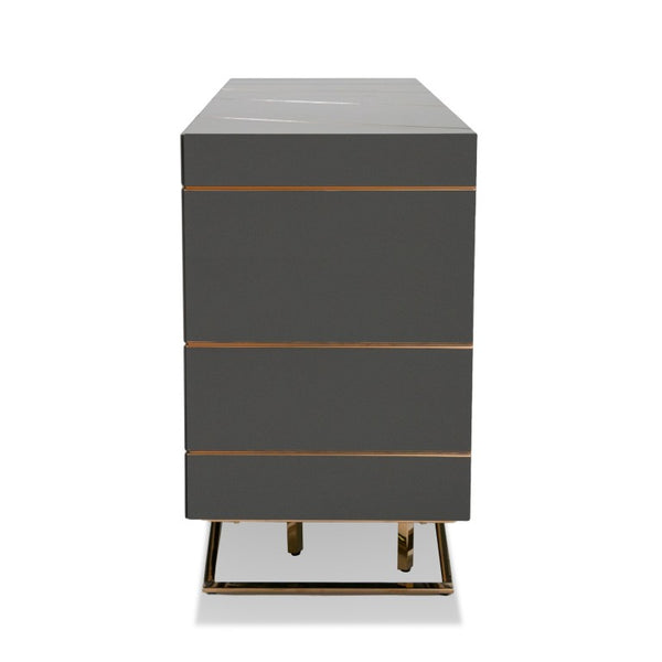 VIG Furniture Katzu- High-Gloss Grey Buffet With Rose Gold Stripe & Base, 4-Door Concealed Storage, No Assembly (W70.86") VGVC-G2127-GRY