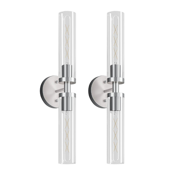 English Elm Wall Sconces Set Of Two, Modern Brushed Nickel Fixtures With Clear Glass Shades For Elegant Illumination W2312P389966-GIGA