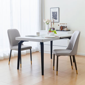 English Elm Set of 2 Dining Chairs with Thick Cushions and PU Leather Upholstery — Modern Sturdy Iron Frames for Home & Restaurant Seating LIGHT GREY N842P300567E