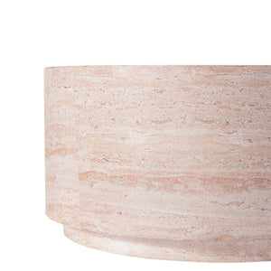 English Elm 27.5" Round Mgo Coffee Table Travertine Stone Finish Indoor Outdoor Patio Use N772P306665T