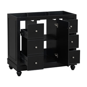 English Elm [Cabinet 36" Black Bathroom Vanity Cabinet Only Solid Wood & MDF Soft-Close Door 4 Drawers Spacious Storage Metal Handles Sleek Modern Design N729P179571B