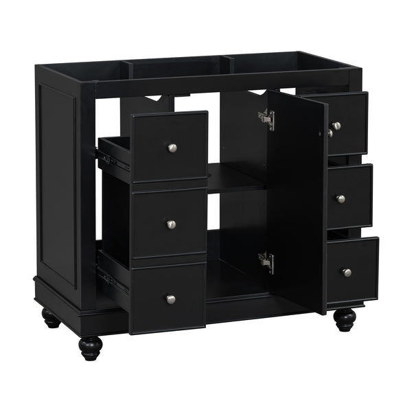 English Elm [Cabinet 36" Black Bathroom Vanity Cabinet Only Solid Wood & MDF Soft-Close Door 4 Drawers Spacious Storage Metal Handles Sleek Modern Design N729P179571B