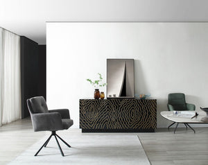 VIG Furniture Jonah- Black High-Gloss Buffet With Polished Gold Inlay, Cinematic Glam Storage W70.86" X H30.7" VGVC-G2199-BLK