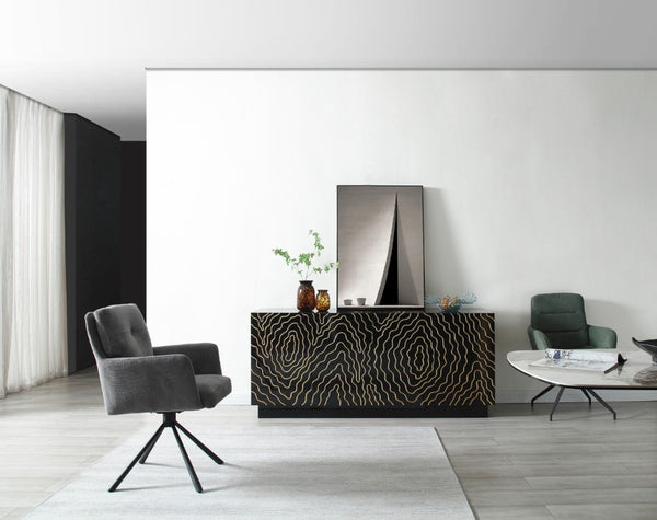 VIG Furniture Jonah- Black High-Gloss Buffet With Polished Gold Inlay, Cinematic Glam Storage W70.86" X H30.7" VGVC-G2199-BLK