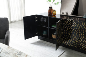 VIG Furniture Jonah- Black High-Gloss Buffet With Polished Gold Inlay, Cinematic Glam Storage W70.86" X H30.7" VGVC-G2199-BLK